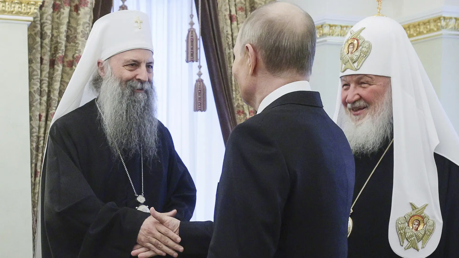 patrijarh porfirije, patrijarh kiril, vladimir putin, 22 maj 2025 - Gavriil Grigorov, Sputnik, Kremlin Pool Photo via AP (2)-6807c4a55be85.webp