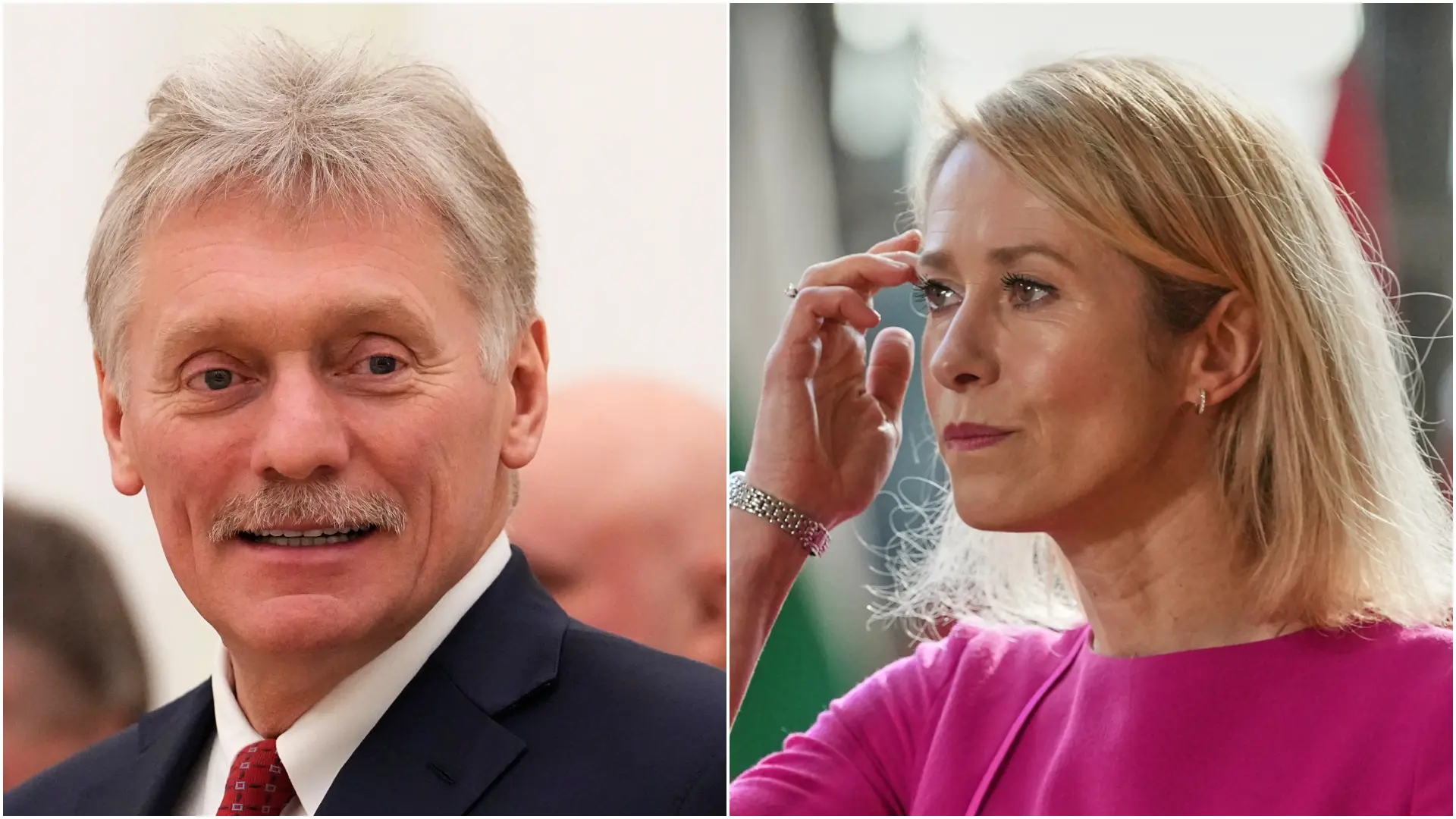 Dmitrij Peskov i Kaja Kalas Tanjug AP Photo Alexander Zemlianichenko Tanjug AP Photo Virginia Mayo-69d25af31e18e.webp
