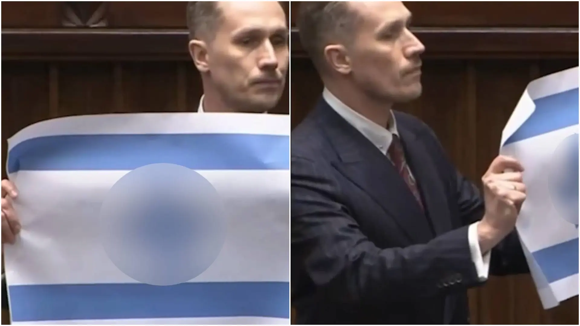 Poljski poslanik zastava Izraela svastika nacistički kukasti krst x @SlawomirMentzen Printscreen-69de7614162ed.webp